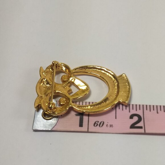 Owl Pin Brooch Pin Gold Tone MCM Mid Century Modern Minimalist Novelty Fun - Picture 7 of 8